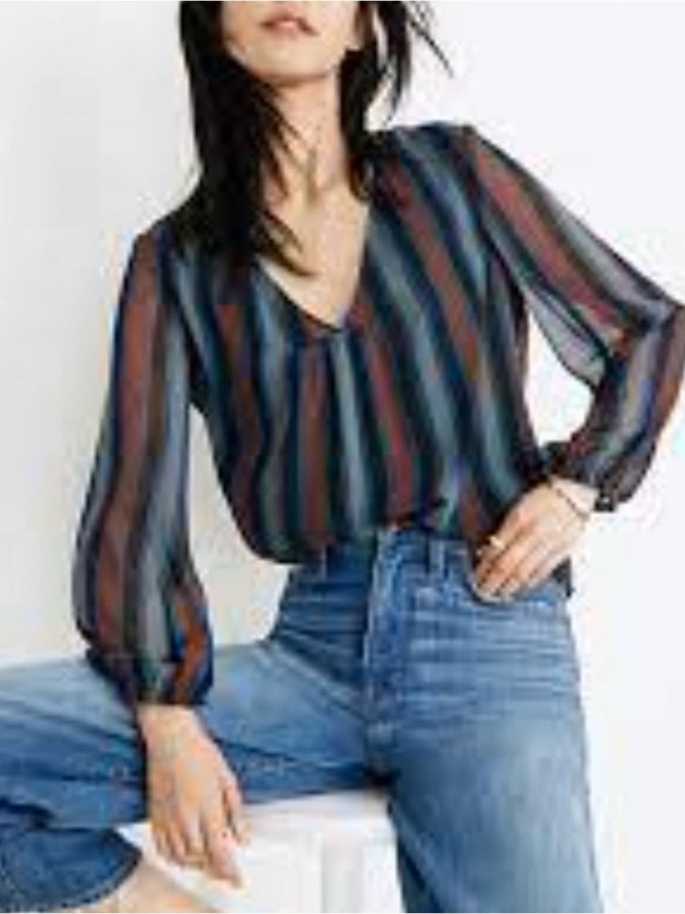 Madewell Sheer Sleeve Academy Stripe Women's Top sz XS
